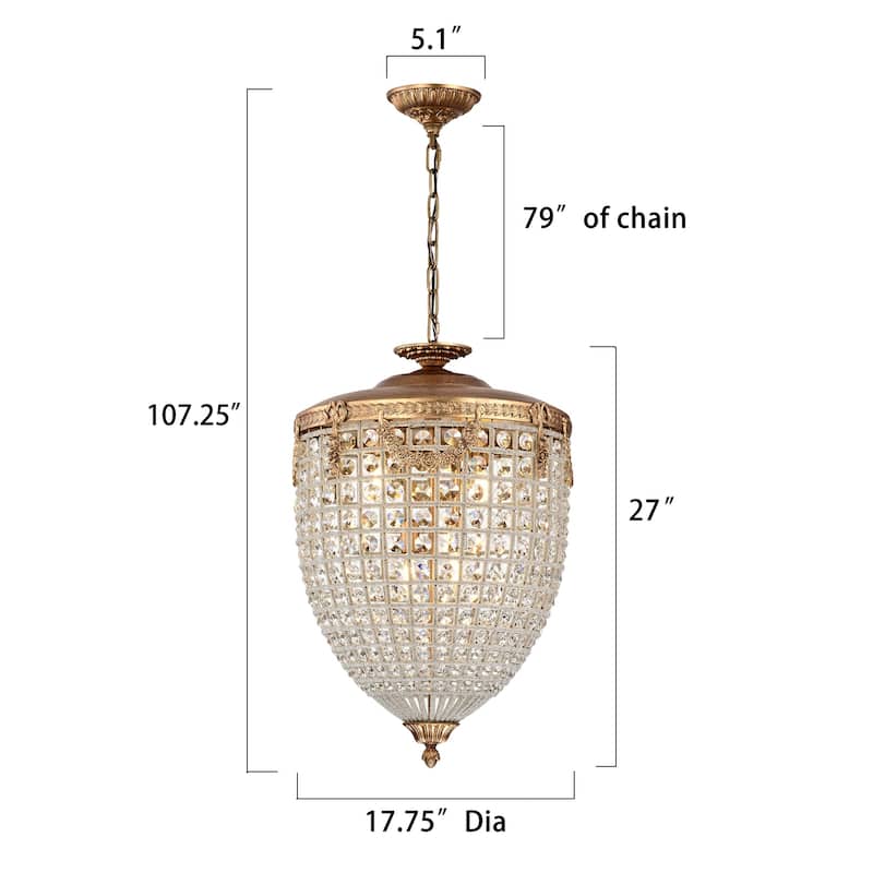 Antiqued 4-Light Glam Chandelier with Crystal Beaded for Living Room