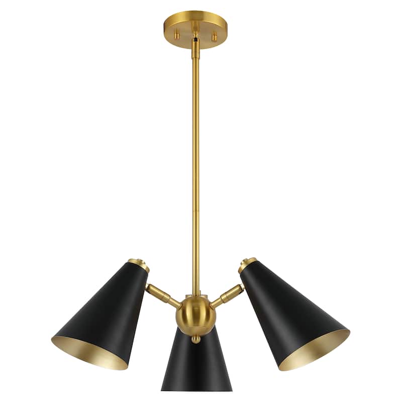 SAFAVIEH Lighting Tekna 3-Light Adjustable Pendant Chandelier (LED Bulbs Included) - Black/Brass - 21Wx21Dx44H