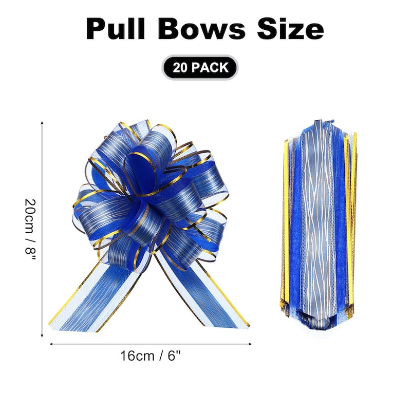 20pcs Pull Bows 6.3 Inch Wide Organza Ribbon Bow for Gift Wrapping - Dark Blue