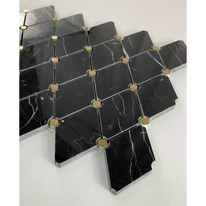 Natural Marble Diamond & Gold Metal Circle Mosaic Wall Tiles