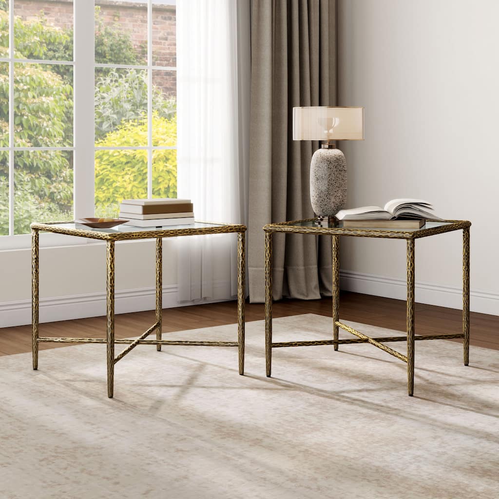 247 Shop At Home Lalia Modern Hammered Metal 2-Piece X-Brace End Table Set