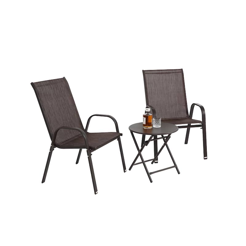 3 Piece Patio Furniture Set Outdoor Camping Chairs with Breathable Textilene Fabric, Folding Table, 2 Chairs and 1 Table Set