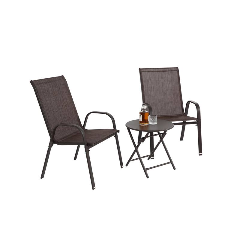 3 Piece Patio set, Outdoor Camping Chairs with Breathable Textilene Fabric, folding table with steel table top