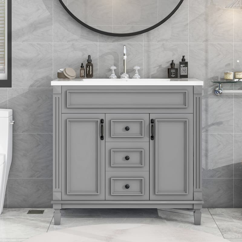 36'' Freestanding Bathroom Vanity with Integrated Ceramic Sink and Drawers - 36" x 34" in. - Painted - Grey