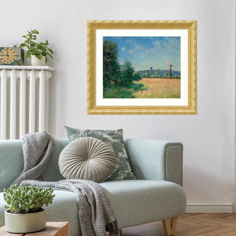 Sahurs Meadows in Morning Sun by Alfred Sisley Wood Framed Wall Art Print - Versailles Gold