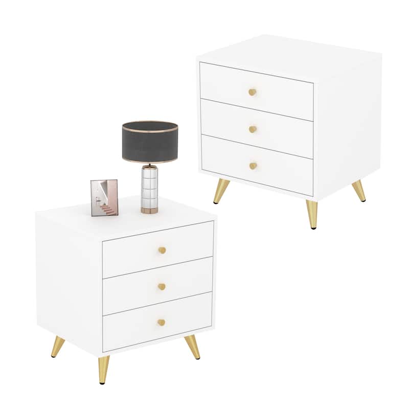 21.2'' Tall End Table Sofa Coffee Nightstand in White Metal Leg