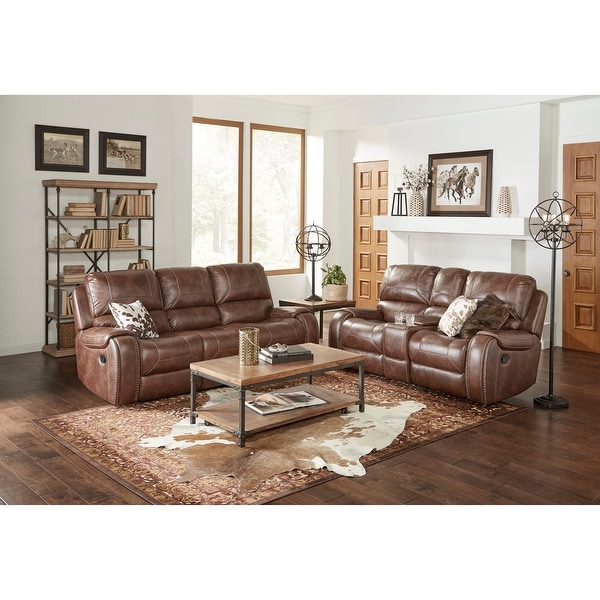 Achern Leather-Air Nailhead Manual Reclining Sofa and Loveseat
