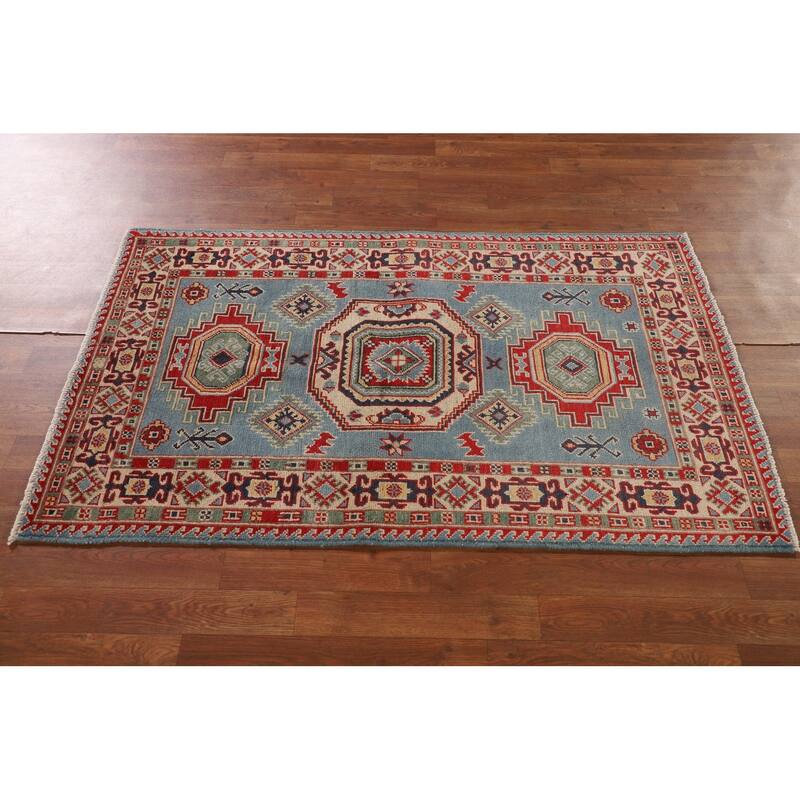 Light Blue Kazak Accent Rug Hand-Knotted Wool Carpet - 3'0"x 5'1"