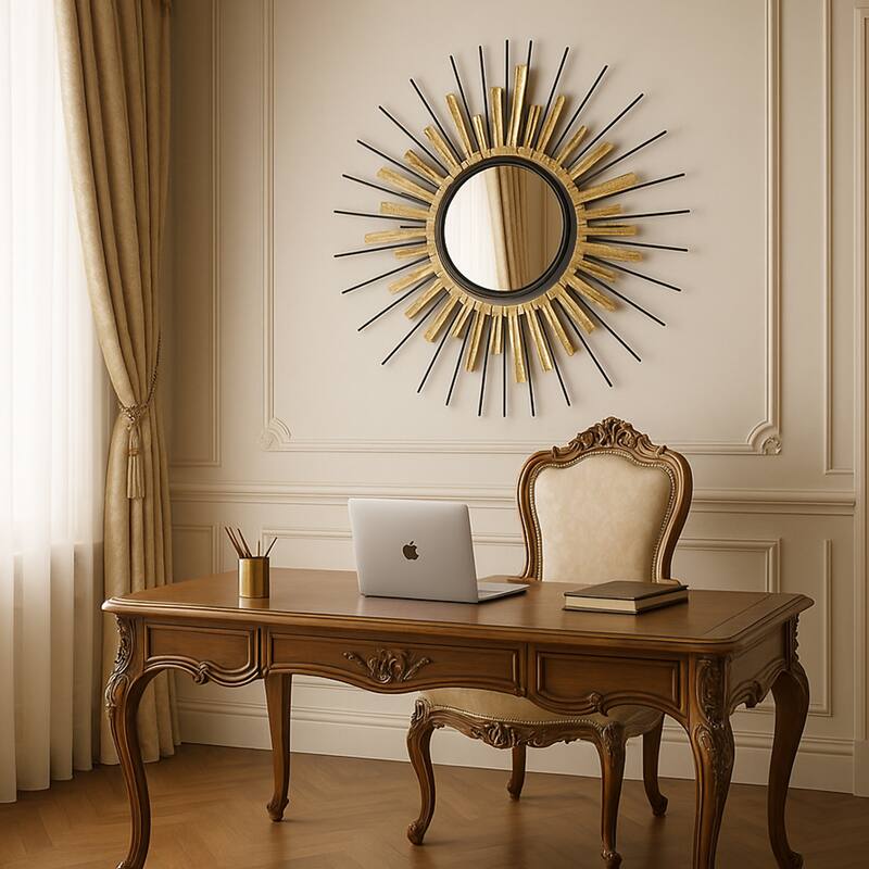 Gold Sunburst Round Mirror Wall Art Oversized Accent Decor 32"