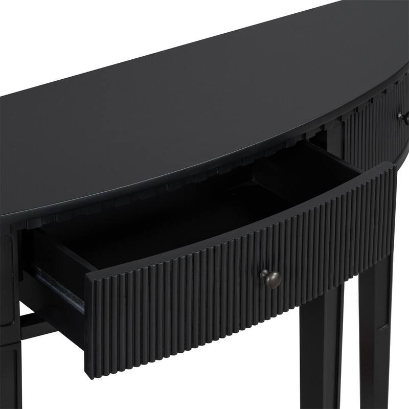 Curve Design Console Table with 3 Storage Drawers, Modern Entryway Table Sofa Table with Vertical Stripe Design and 4 Legs