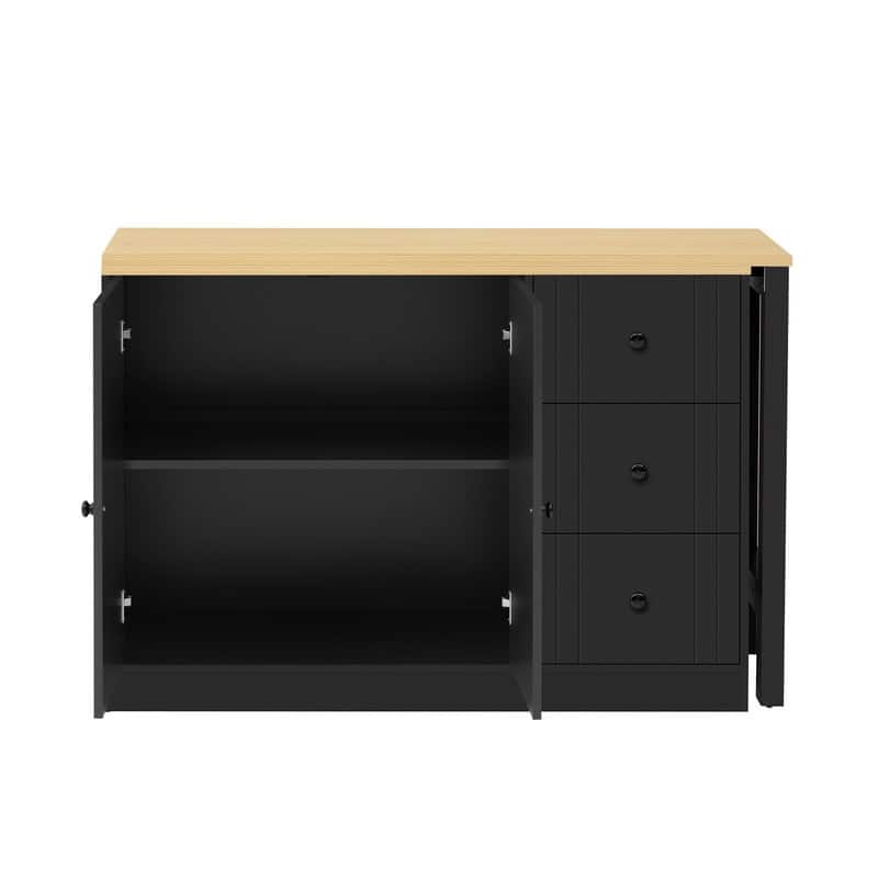 Multifunctional 89.7" Wooden Sideboard with Extendable Table and Storage for Living Room Organization