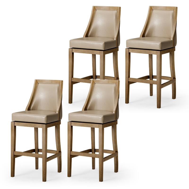 Maven Lane Vienna Swivel Kitchen Stool - Set of 4 - Weathered Oak Vegan Leather - Bar Height