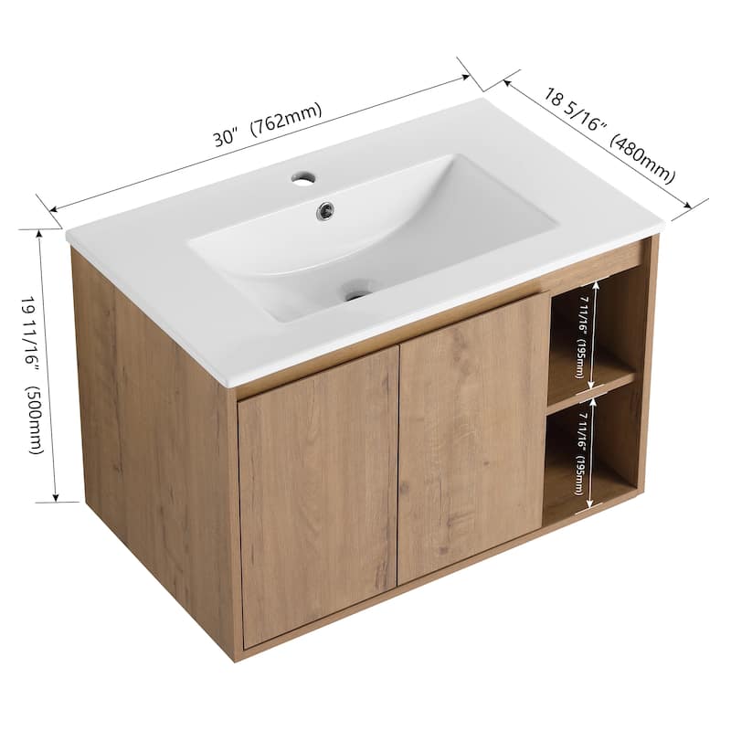 Bathroom Vanity With Sink In 24/30 Inch, Floating Bathroom Vanity With Soft Close Door