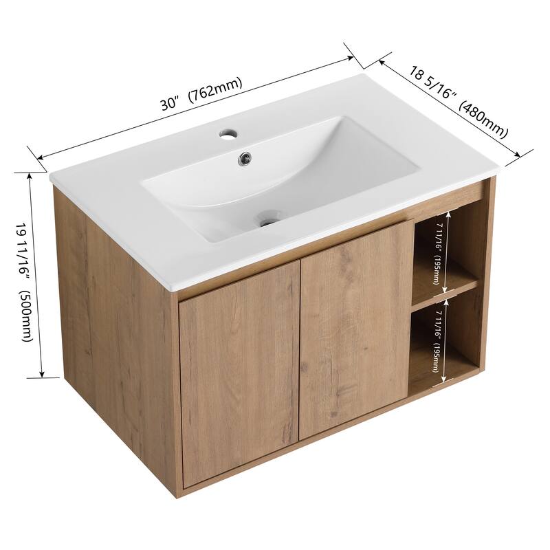 Beingnext 24"/30" Single Bathroom Vanity with Sink, Floating Bathroom Vanity with Soft Close Door and Shelf
