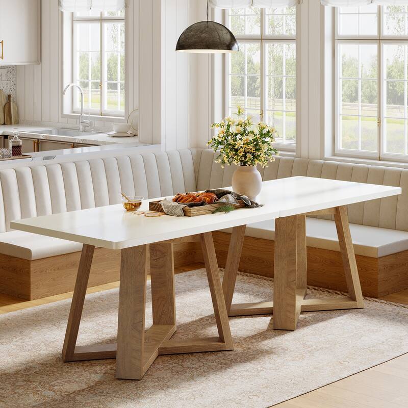 47 Inch Modern Dining Table for 4 People, White and Brown