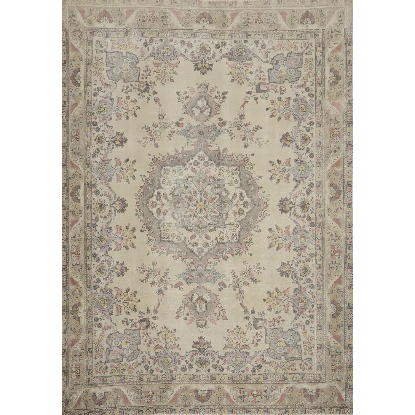 Hand Knotted Oriental 100% Wool Carpet Traditional Floral Beige & Ivories Tabriz Area Rug - 12' 3'' X 10' 0''