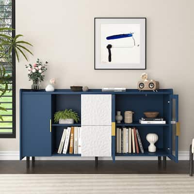 Wood Buffet Storage Cabinet with Storage & 2 Glass Doors