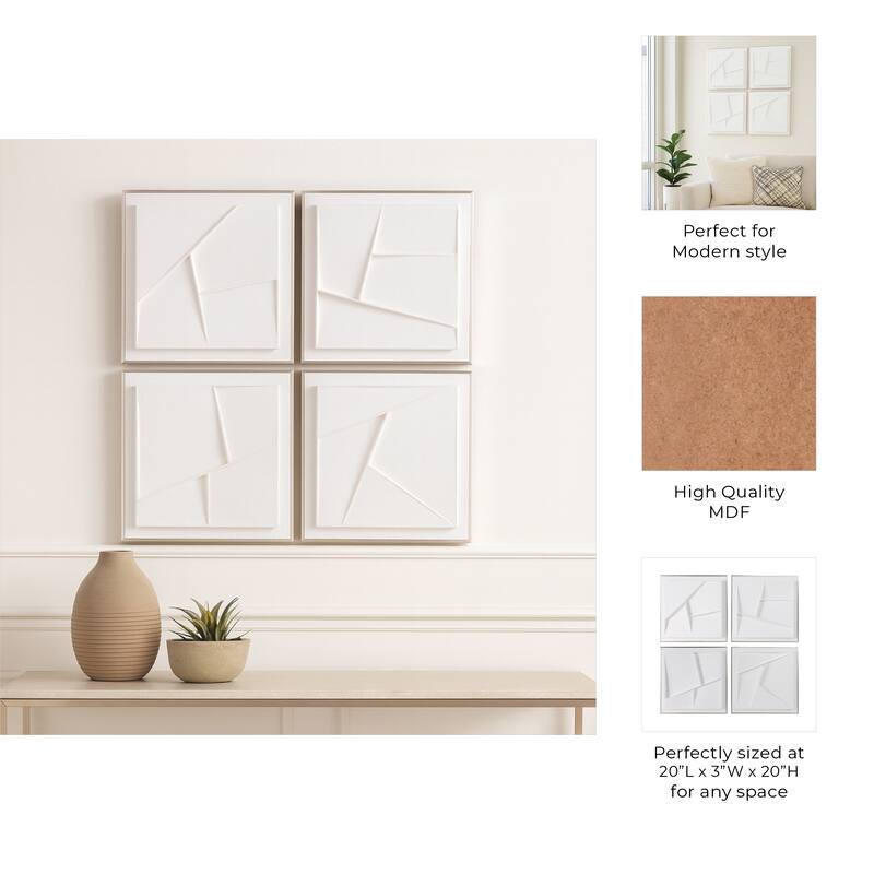 Canvas Wall Art Dimensional Plaster Paintings (Set of 4) - 20" White