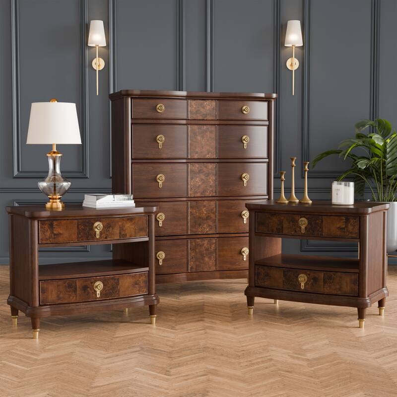 Furniture of America Prylen Modern 3-Piece Dark Cherry Solid Wood Chest and 2-Nightstand Bedroom Set - Dark Cherry