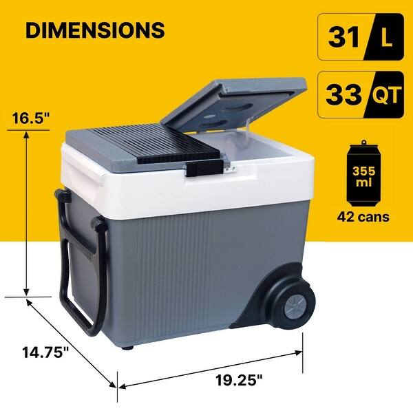 Koolatron 12V Wheeled Electric Cooler/Warmer, 31L (33 qt), Gray