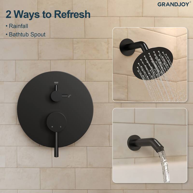 GRANDJOY Wall-Mount 2-Function Shower and Tub System with Pressure Balance Valve