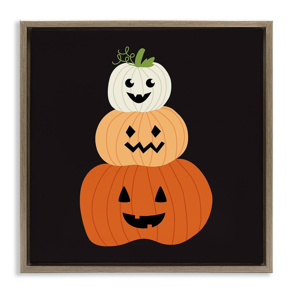 Stupell Happy Jack-o-Lanterns on Black Framed Floater Canvas Wall Art Design By Sazerelli Designs