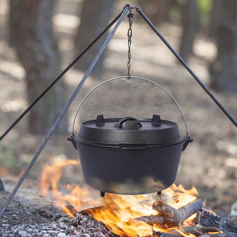 Pre-Seasoned Cast Iron Dutch Oven,Skillet Lid for Campfire BBQ Baking - 8 Quart