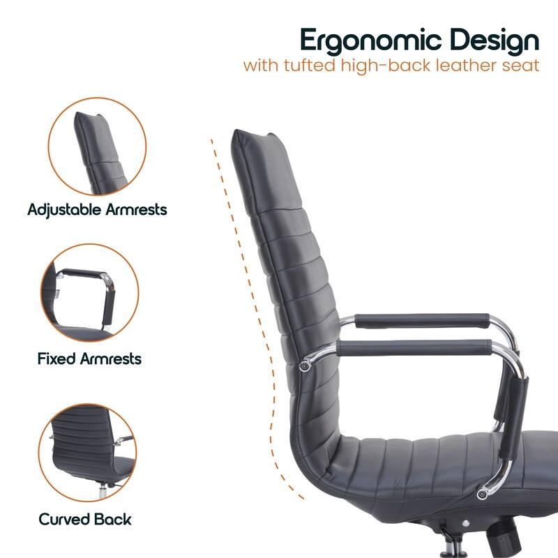 Harris Modern High-Back Leather Executive Office Chair with Steel Frame, Adjustable Height, Tilt Lock, & Swivel for Home/Office