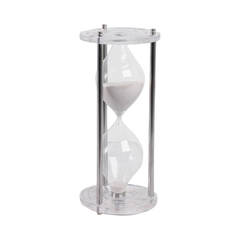 Glass Metal Hourglass Decorative Object Home Office - 12" Silver - 5" x 5" x 12"