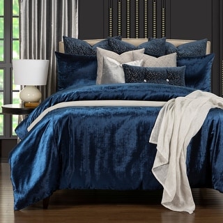Details about   Solid Blue Crinkled Velvet 7 pc Comforter Set Queen King Glam Elegant Bedding 