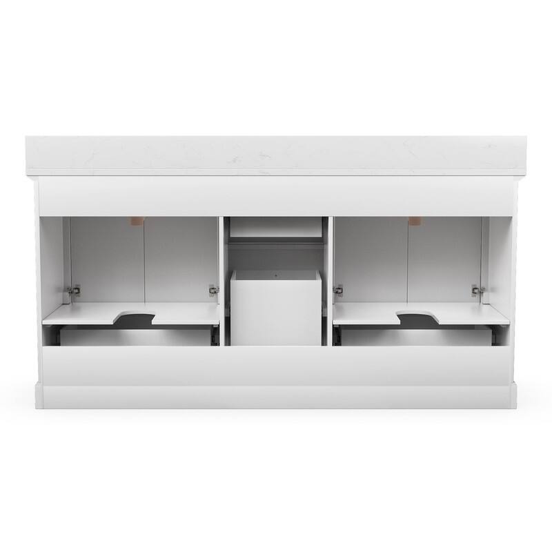 72-Inch Elegant Solid Wood Bathroom Vanity with Ceramic Top, Double Sinks, and Ample Storage
