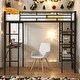 preview thumbnail 1 of 16, Twin Size Loft Bed with 3 Layers of Shelves and Desk with Whiteboard Black