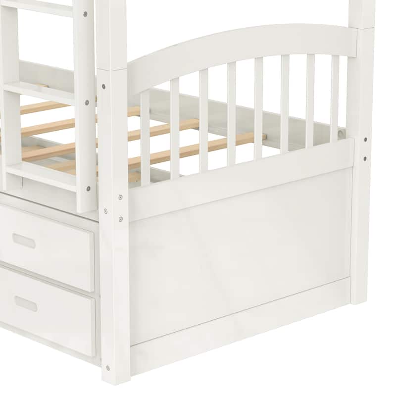 Pine Wood Twin Bunk Bed with Trundle