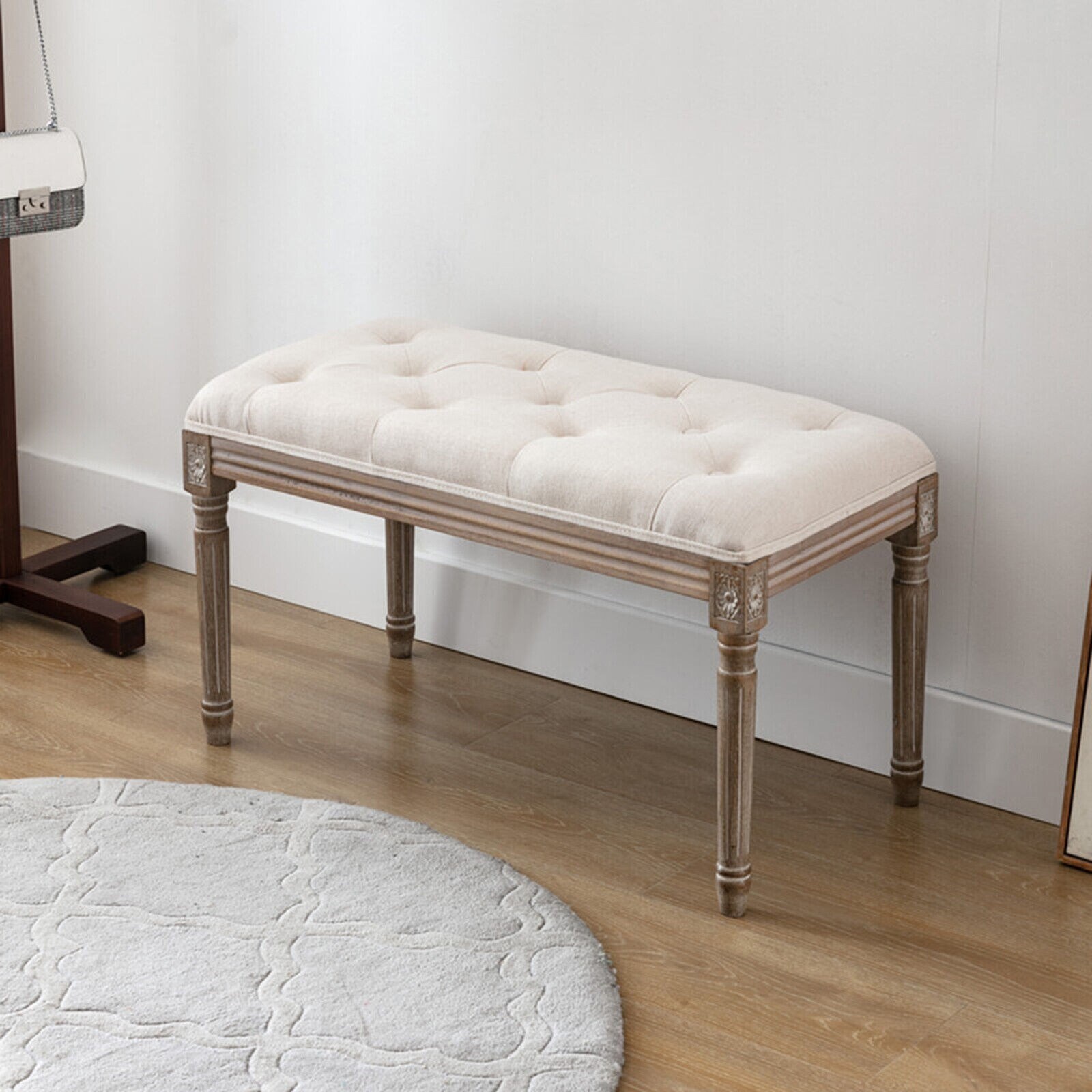 French Style Linen Upholstered Vanity Stool Entryway Bench Piano