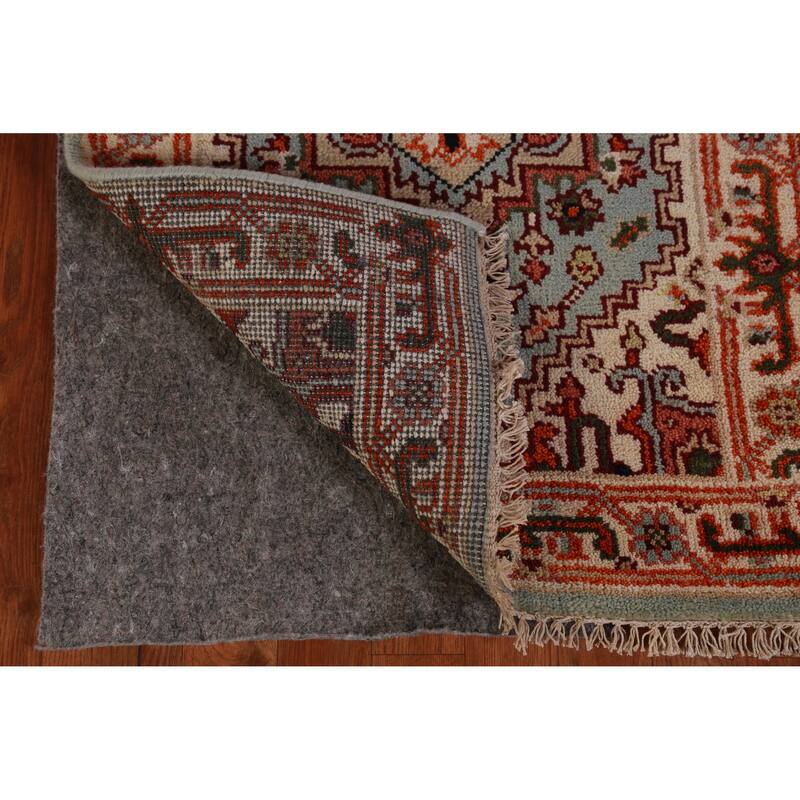 Hand Knotted Oriental 100% Wool Carpet Traditional Geometric Navy Blue & Blues Heriz (serapi) Runner Rug - 8' 4'' X 2' 6''