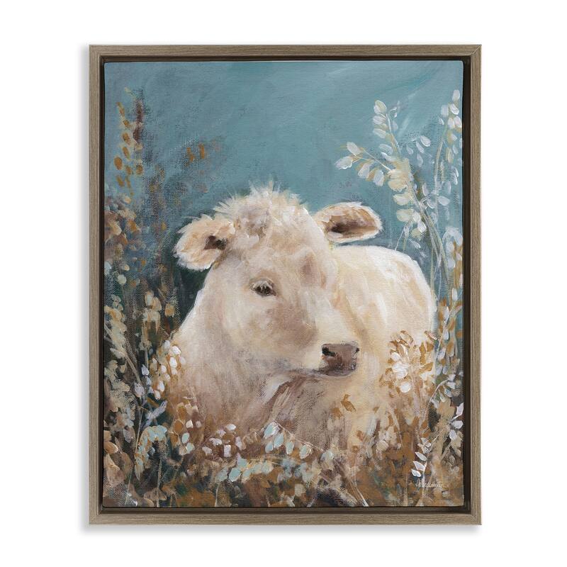 Stupell Soft Cattle Amongst Florals Framed Floater Canvas Wall Art Design By Amanda Hilburn - 17 x 21 - Brown