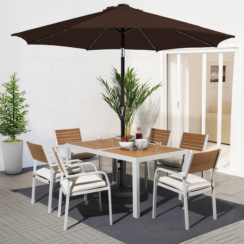 9ft Patio Market Umbrella with LED Lights,Crank & Tilt