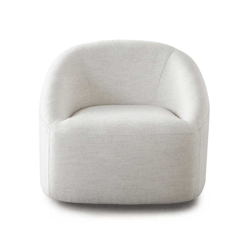 Opal Swivel Accent Chair, Light Oat Gray Polyester, Contoured Barrel Back