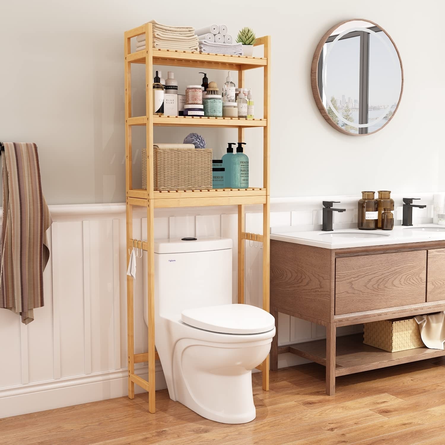 Bamboo Over The Toilet Storage Cabinet Bathroom with Adjustable