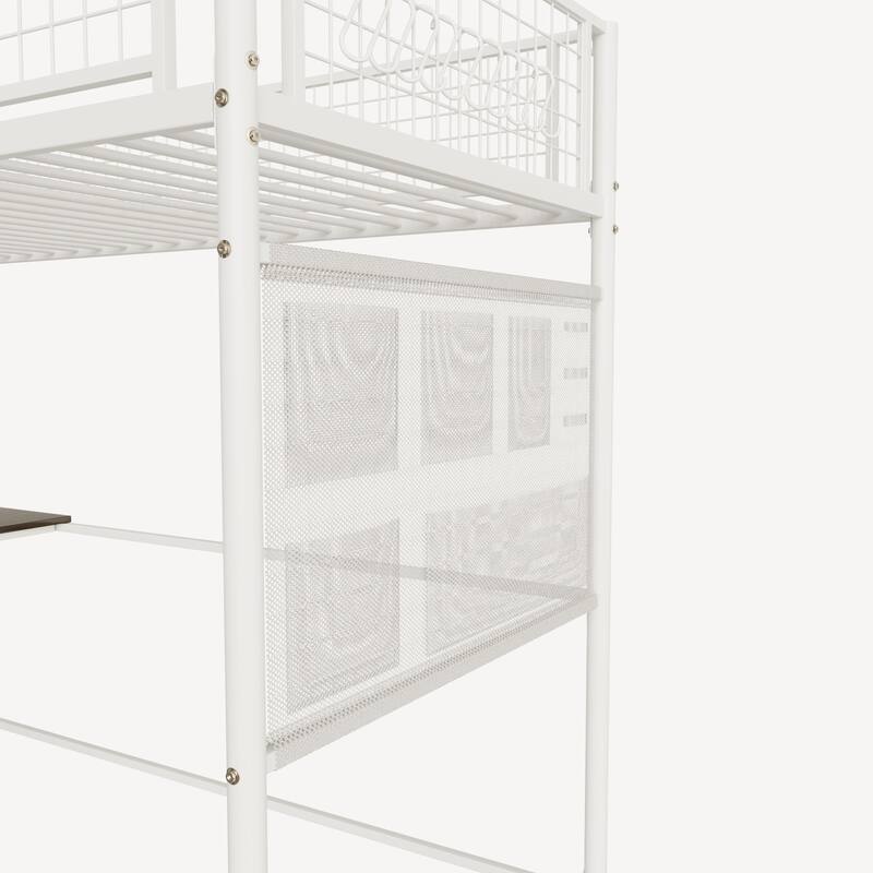 70'' Twin Metal Loft Bed with Built-in LED Lights and Charging Station