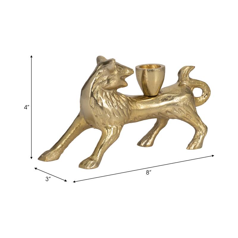 Aluminum Faux Fox-Shaped Taper Candle Holder - Gold, 8 in. - 8.0"