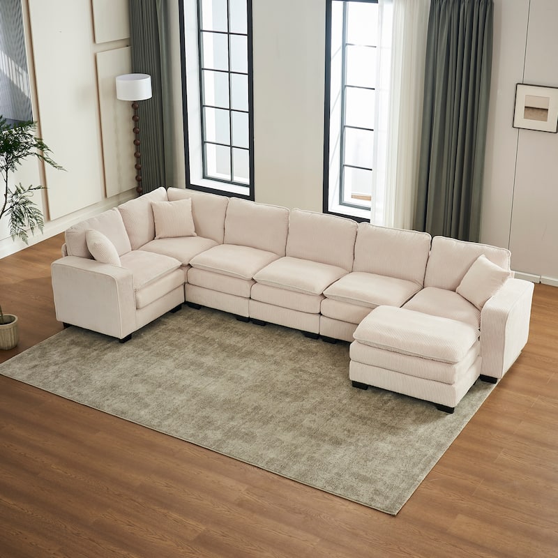Modern U-Shaped 6-seat Modular Sectional Sofa with 1 Ottoman & 3 Toss Pillows