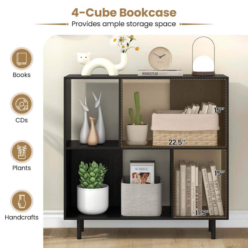 Costway Open Shelf Bookcase Mid Century Modern Cube Bookshelf with 4 - See Details