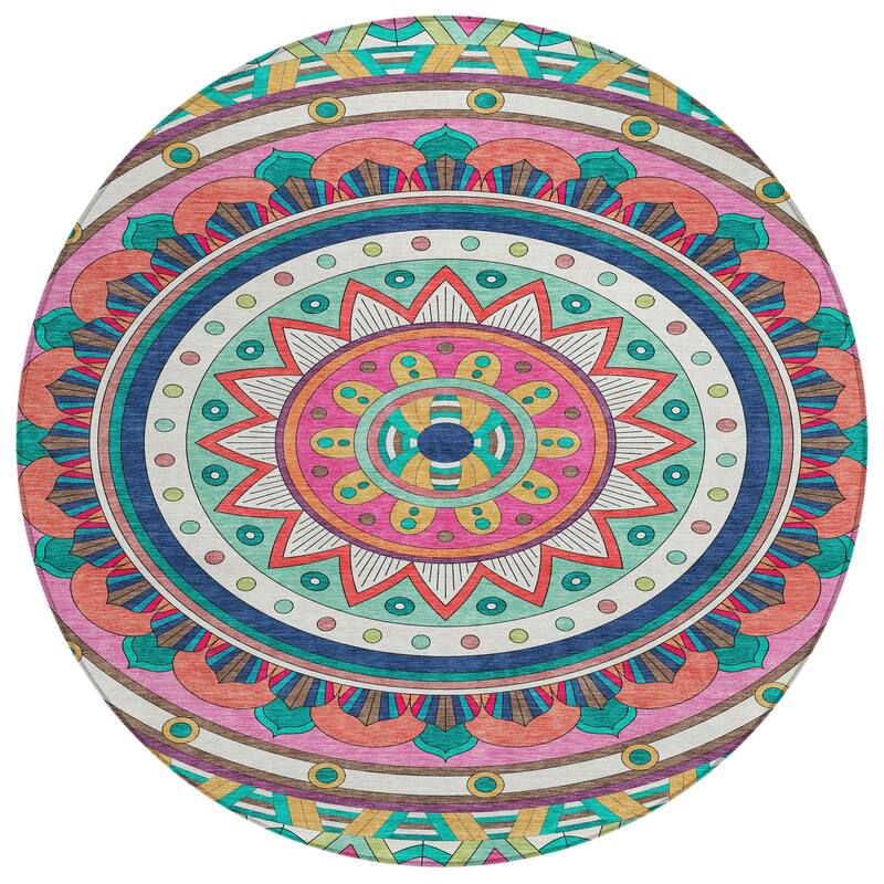 Machine Washable Indoor/ Outdoor Boho Mosaic Chantille Rug