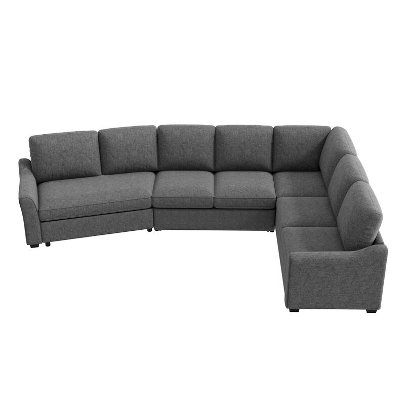 129.5" Sectional Sleeper Sofa with Pull-Out Bed Modern L-Shape Couch Bed