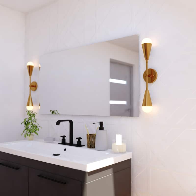 Zurich 2-Light 18 in. Modern Contemporary Bathroom Vanity Wall Fixture, Metal Cone Shade, Dimmable, LED Compatible