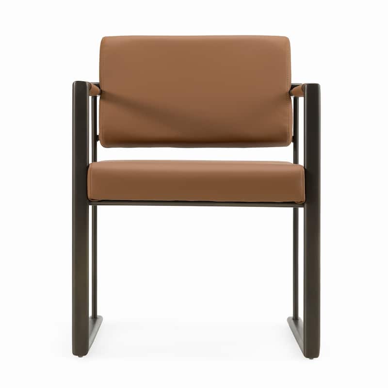 Modrest Atlan Modern Camel Vegan Leather & Dark Gold Dining Chair