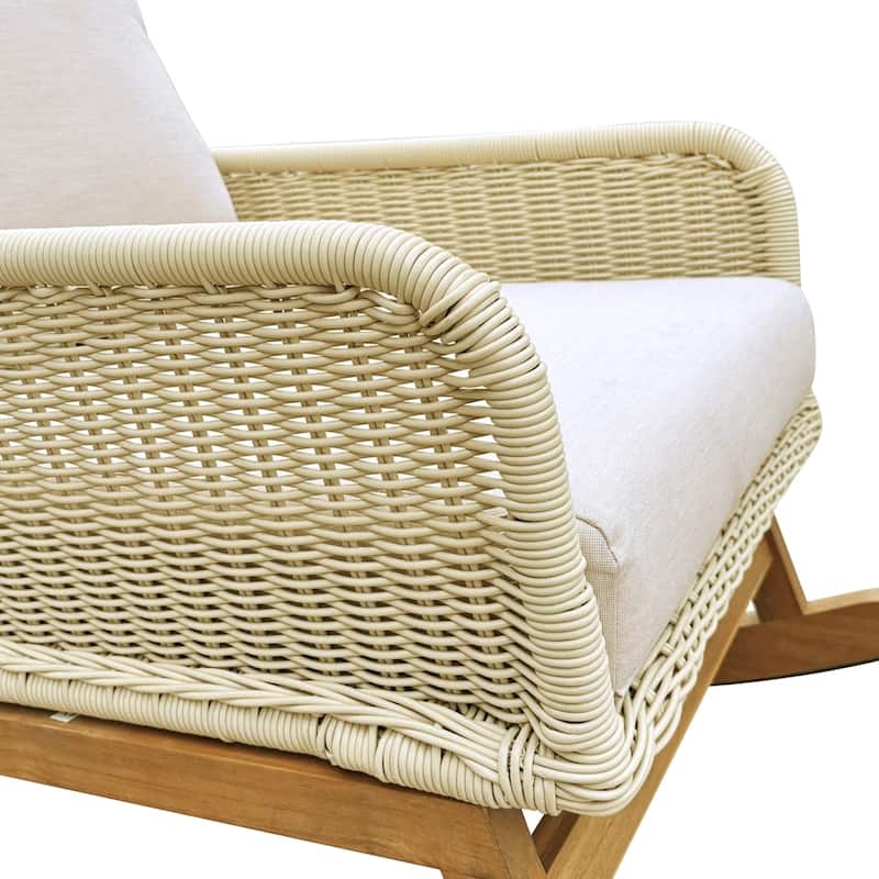 [Set of 2] Contemporary Minimalist Beige Wicker Rocking Chair