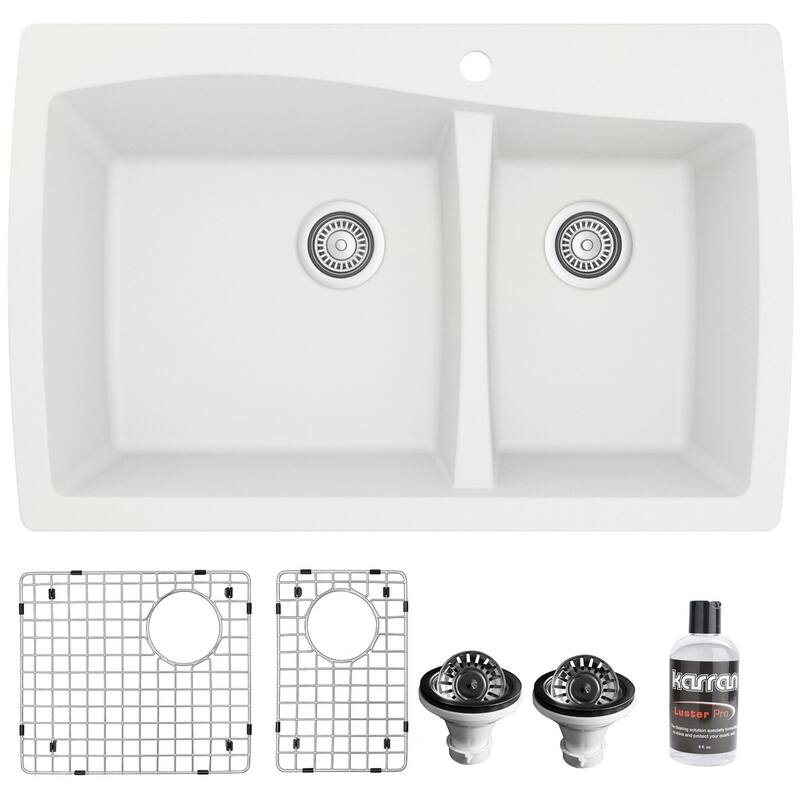 Karran USA QT-721-PK1 Quartz QT 34" Drop In Double Basin Quartz