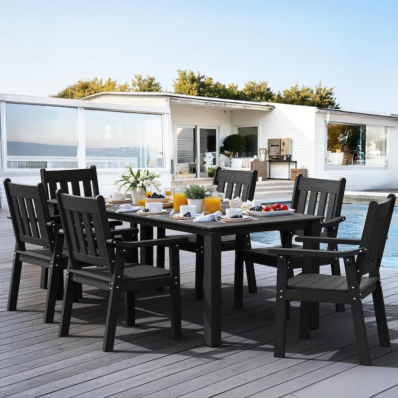 WINSOON 7-Piece HIPS All Weather Outdoor Patio Dining Sets with Umbrella Hole& Aluminum Frame,1-Table 6-Chairs